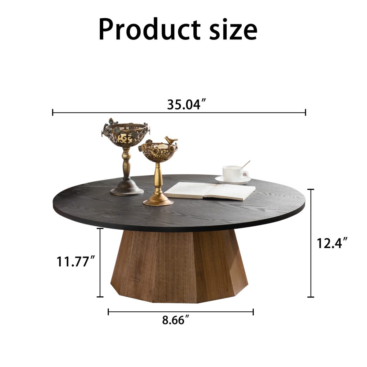Two-Tone Round MDF Coffee Table - Modern Pedestal Accent Table with Wood Veneer Finish - Image 6