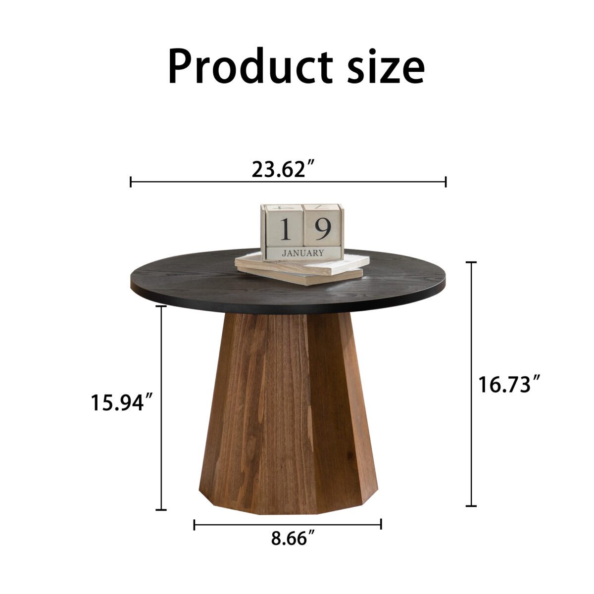 Two-Tone Round MDF Side Table - Modern Faceted Pedestal Accent Table - Image 6