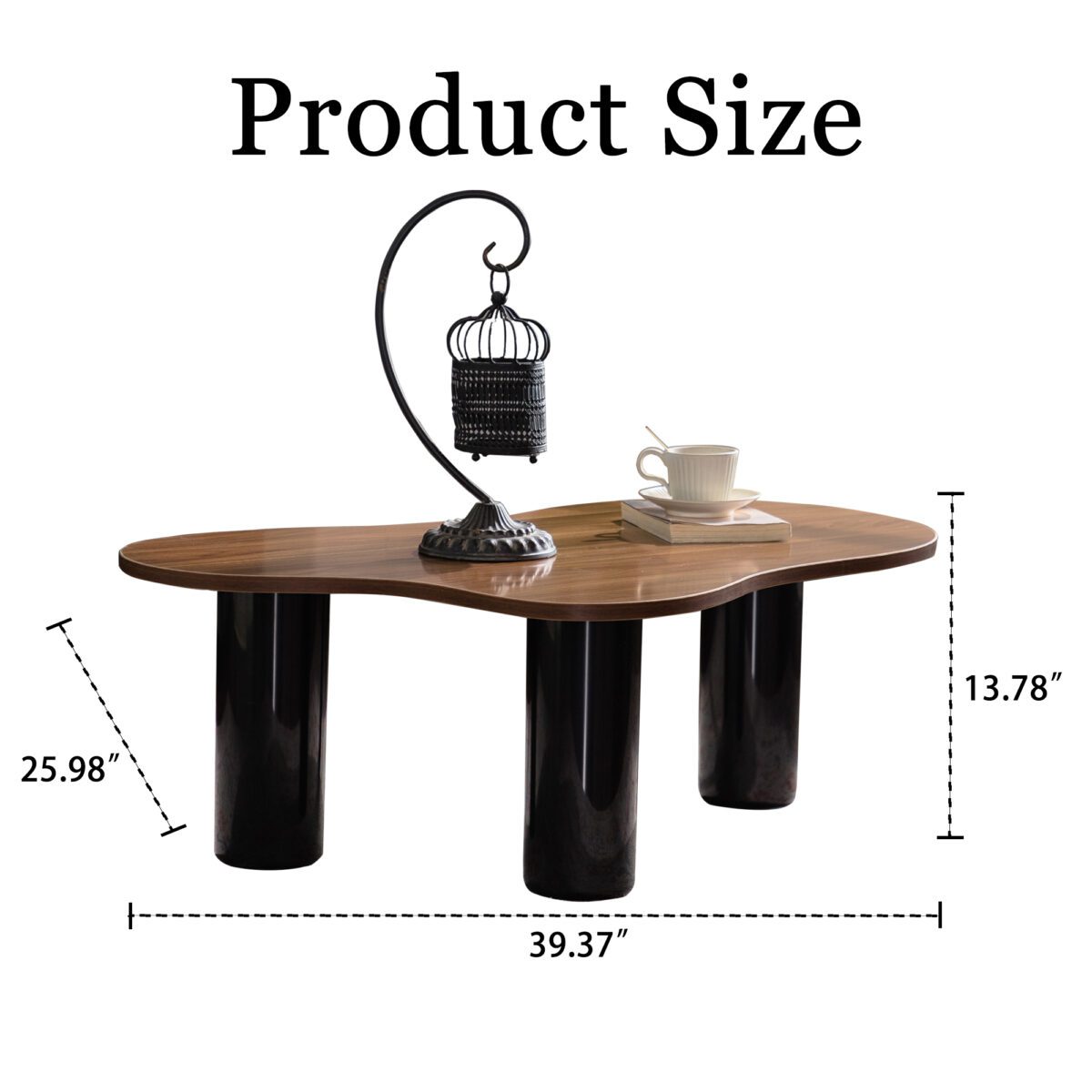 Irregular Organic Walnut Grain MDF Coffee Table, Modern Gloss Cylindrical Leg Accent Table - Image 6
