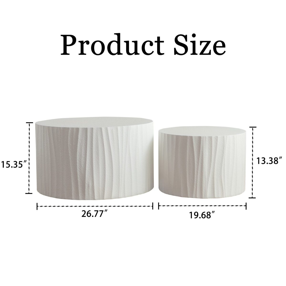 White Fluted Nesting Round MDF Coffee Table Set of 2, Modern Ribbed Cylinder Accent Tables - Image 4