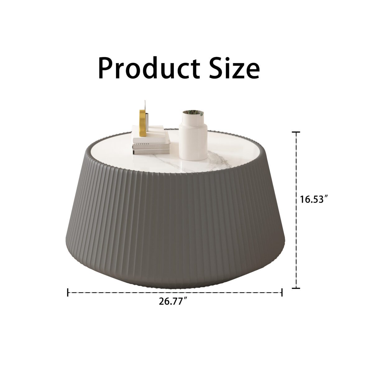 Round Faux Marble Top Coffee Table with Vertical Fluted PU Leather Wrapped Drum Base, Modern Minimalist Accent Table - Image 6
